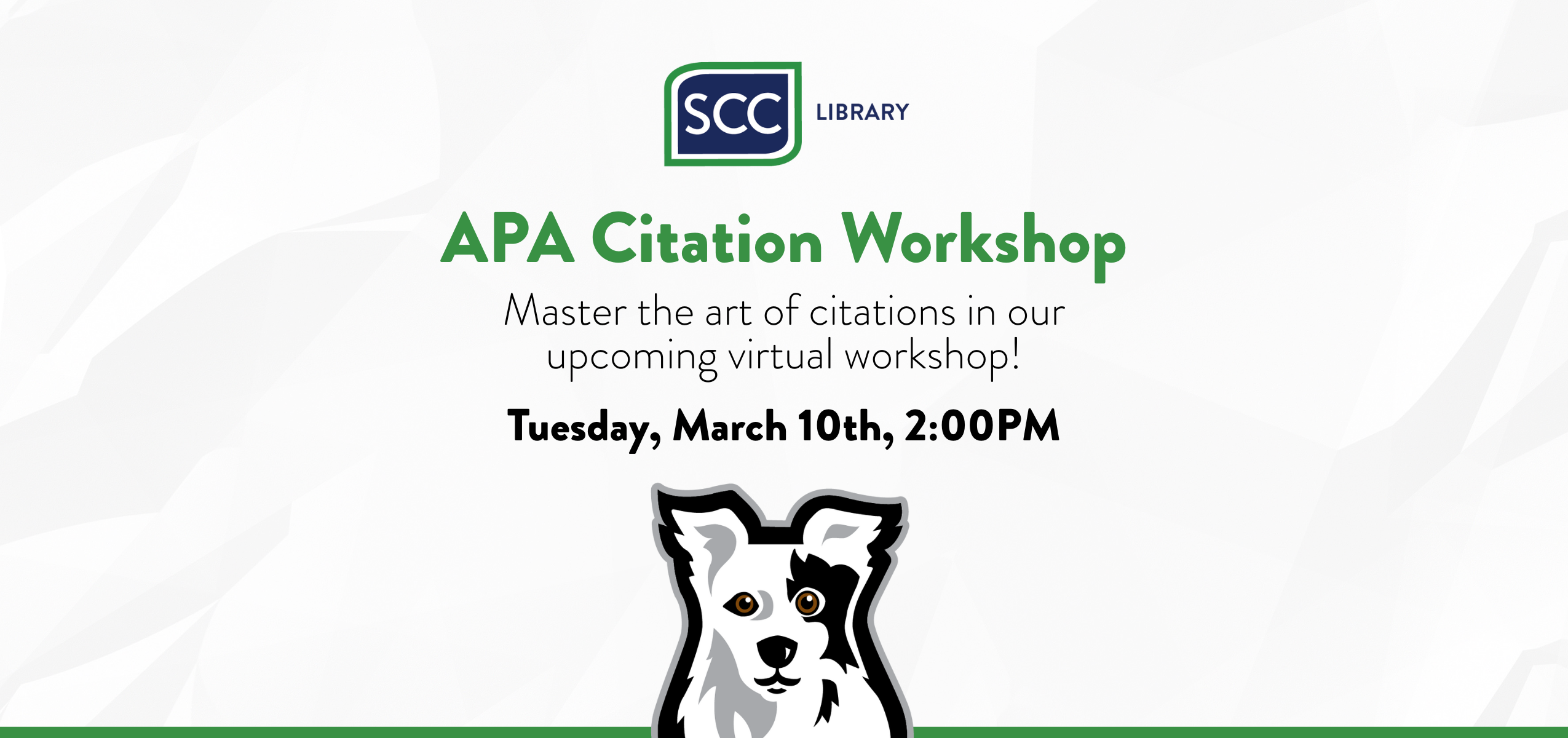 Graphic for the APA Citation virtual Workshop taking place on March 10th