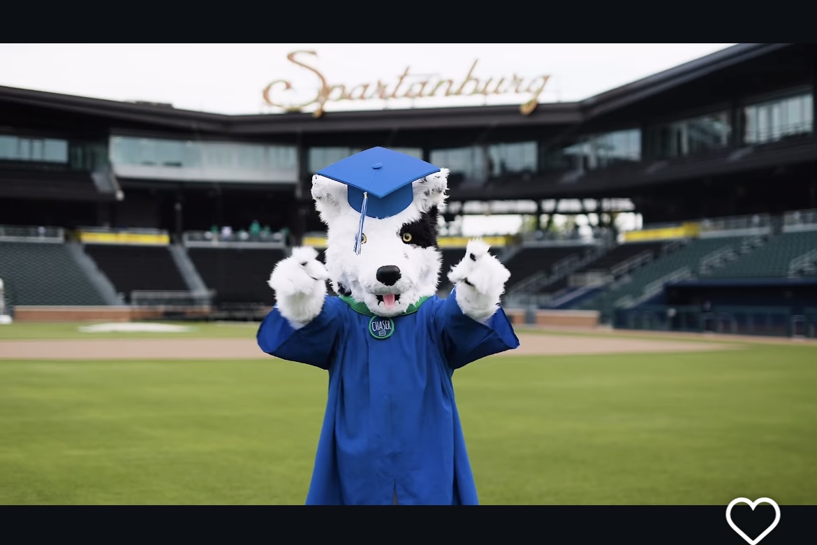 Image of SCC Chaser mascot in cap and gown for graduation
