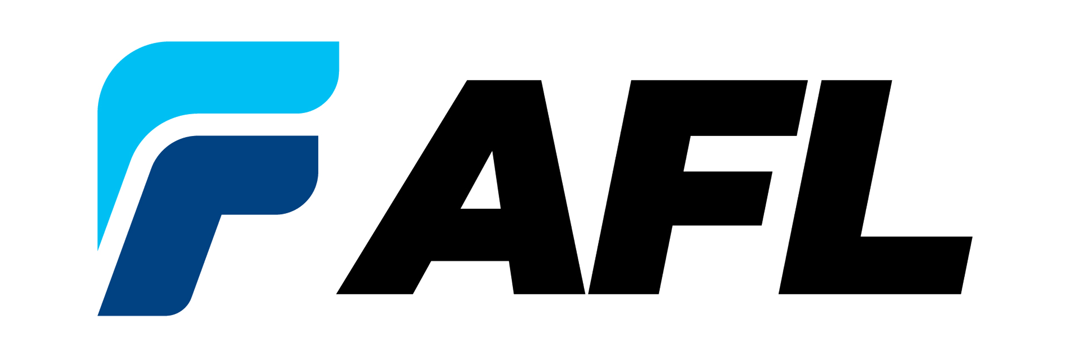 Logo for AFL featuring a stylized blue and light-blue graphic mark on the left that resembles the letters “A” and “F,” followed by the bold black letters “AFL” on a light gray background. The design uses sharp angles and modern typography to create a clean, professional corporate brand identity.