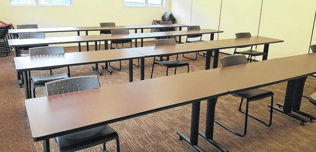 Desks in classroom